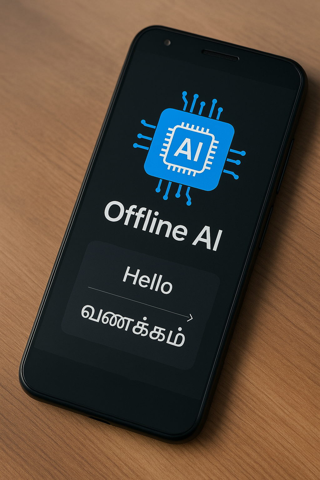 Smartphone with AI chip icon, offline processing concept