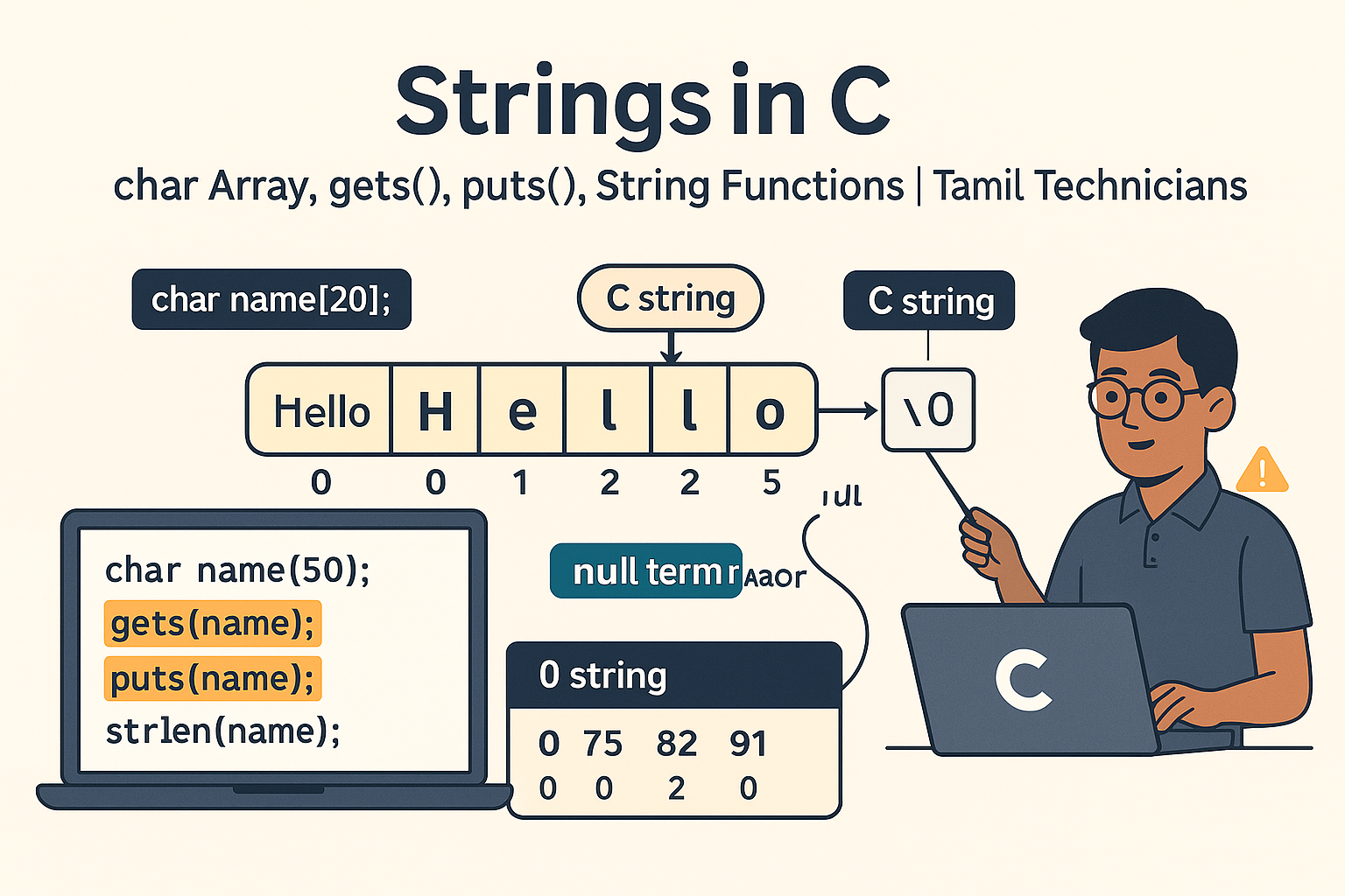 Strings in C using char arrays, gets, puts and string functions – Tamil Technicians